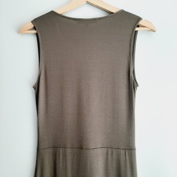 DYNAMITE Faux Wrap Soft Draped Gathered Sleeveless Stretch Mini Dress Taupe Sz S - Picture 8 of 13